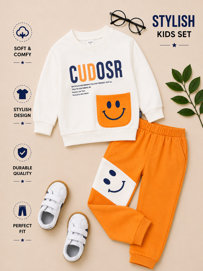 Boys Smile Pocket Sweatshirt & Jogger Set – 3 Colors