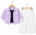 Striped 3-Piece Girls Co-Ord Set – Jacket, Top & Wide Leg Pants