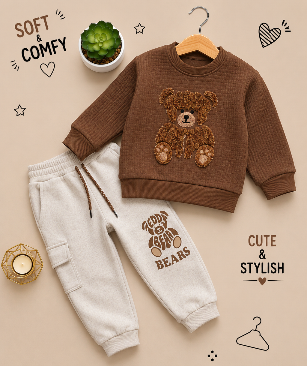 Teddy Bear French Terry Winter Tracksuit for Boys 🧸✨