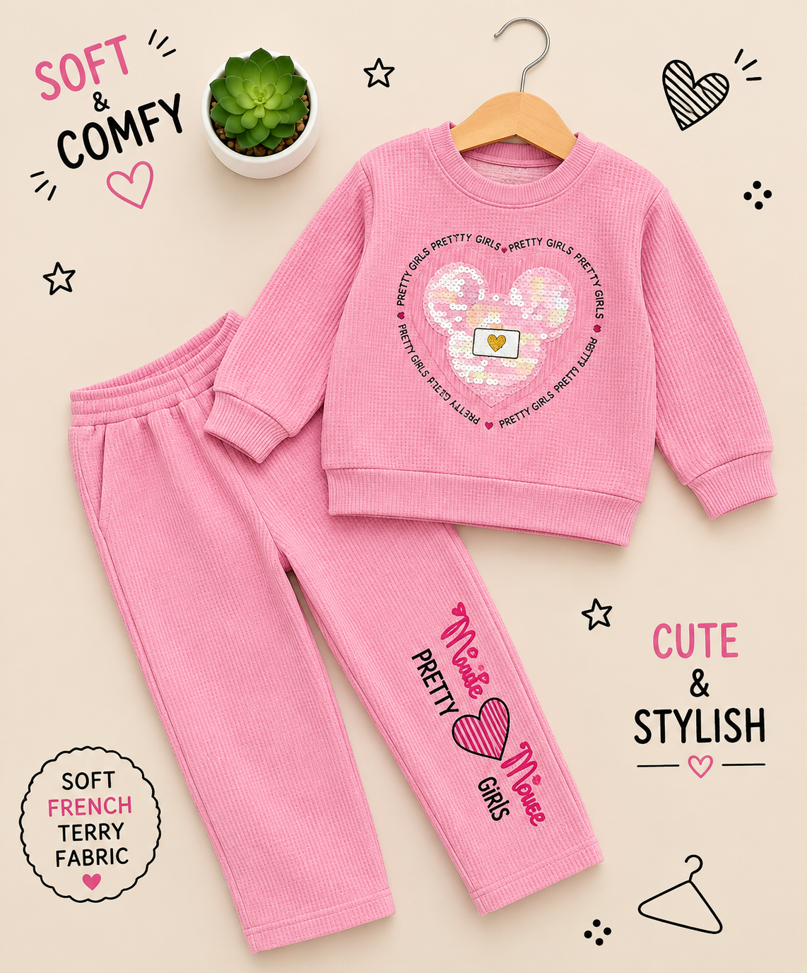Girls Sequin Heart French Terry Co-Ord Set 💕