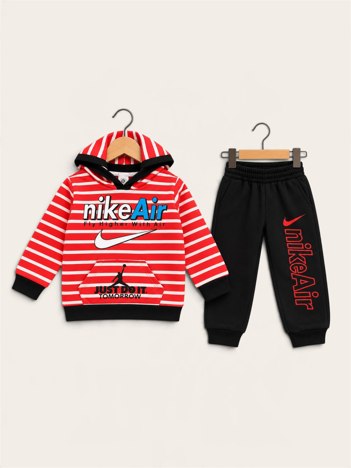 Kids Nike Air Striped Hoodie & Jogger Winter Tracksuit – 2 Piece Set
