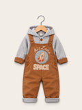 Boys Air Zone Rocket Dungaree & Hooded Sweatshirt 2-Piece Winter Set – Navy, Green & Brown