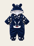 Baby Bunny Moon & Cloud Hooded Dungaree Set – Navy Blue & Brown