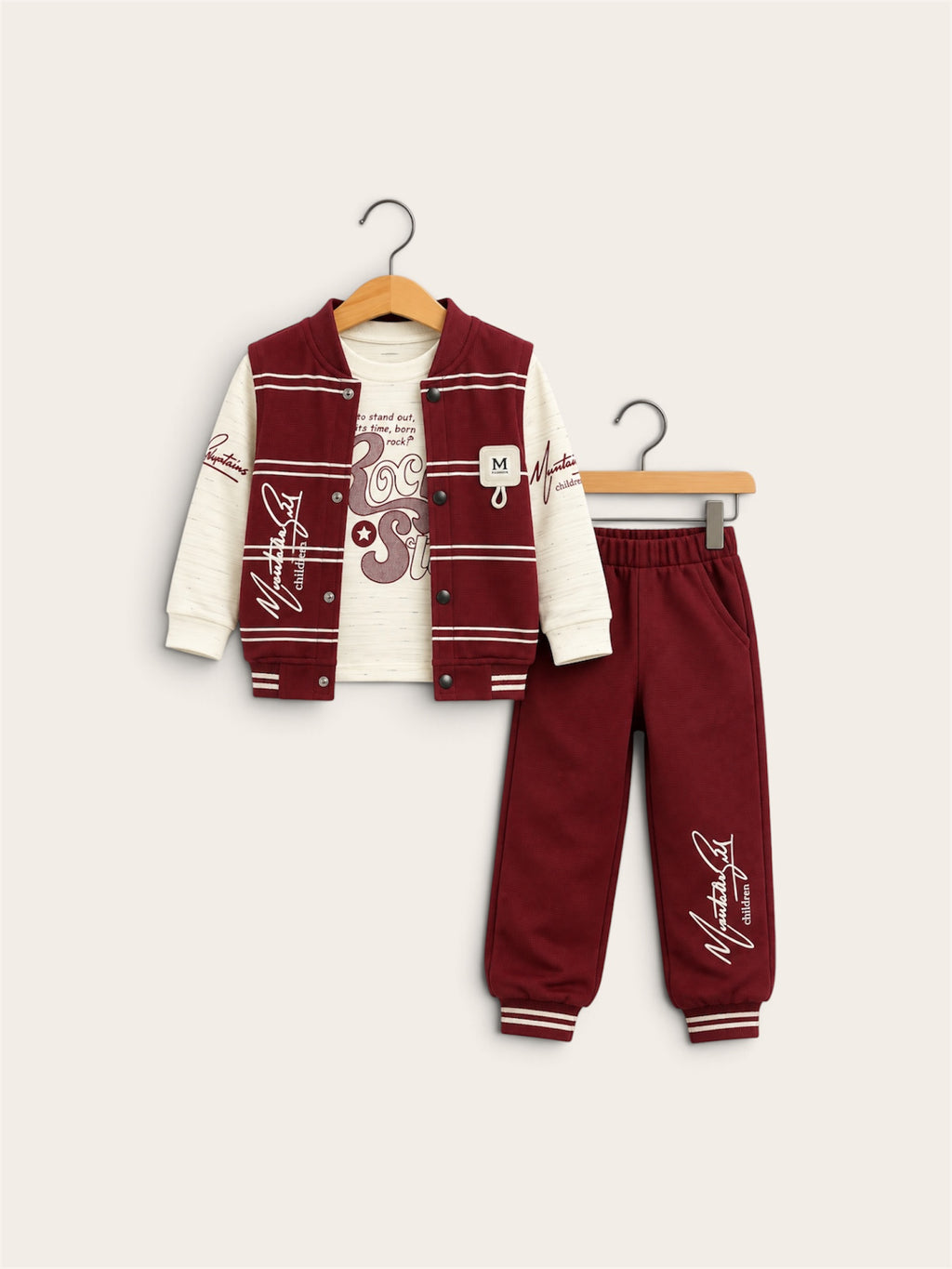 Boys 3-Piece Varsity Tracksuit Set – Printed Shirt, Sleeveless Jacket & Jogger Pants