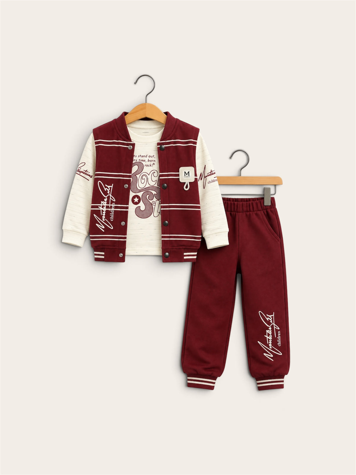 Boys 3-Piece Varsity Tracksuit Set – Printed Shirt, Sleeveless Jacket & Jogger Pants