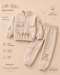 Premium Beige Half-Zip Sweatshirt & Cargo Jogger Set for Kid