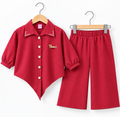 Pearl Studded Collar Girls Co-Ord Set – Shirt & Wide Leg Pants