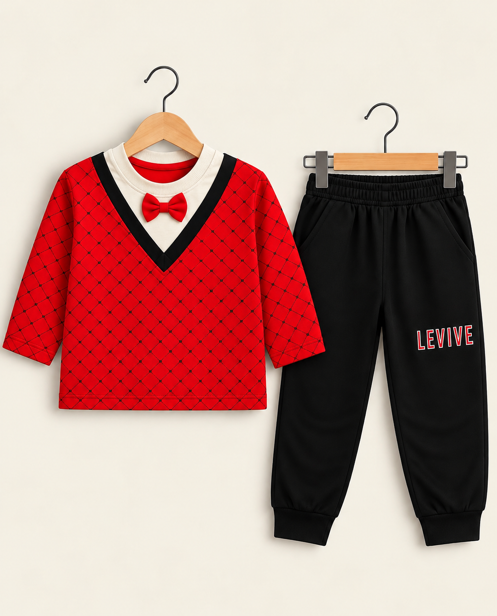 Boys Premium Bow Tie Printed Sweatshirt & Jogger 2-Piece Set – 3 Colors