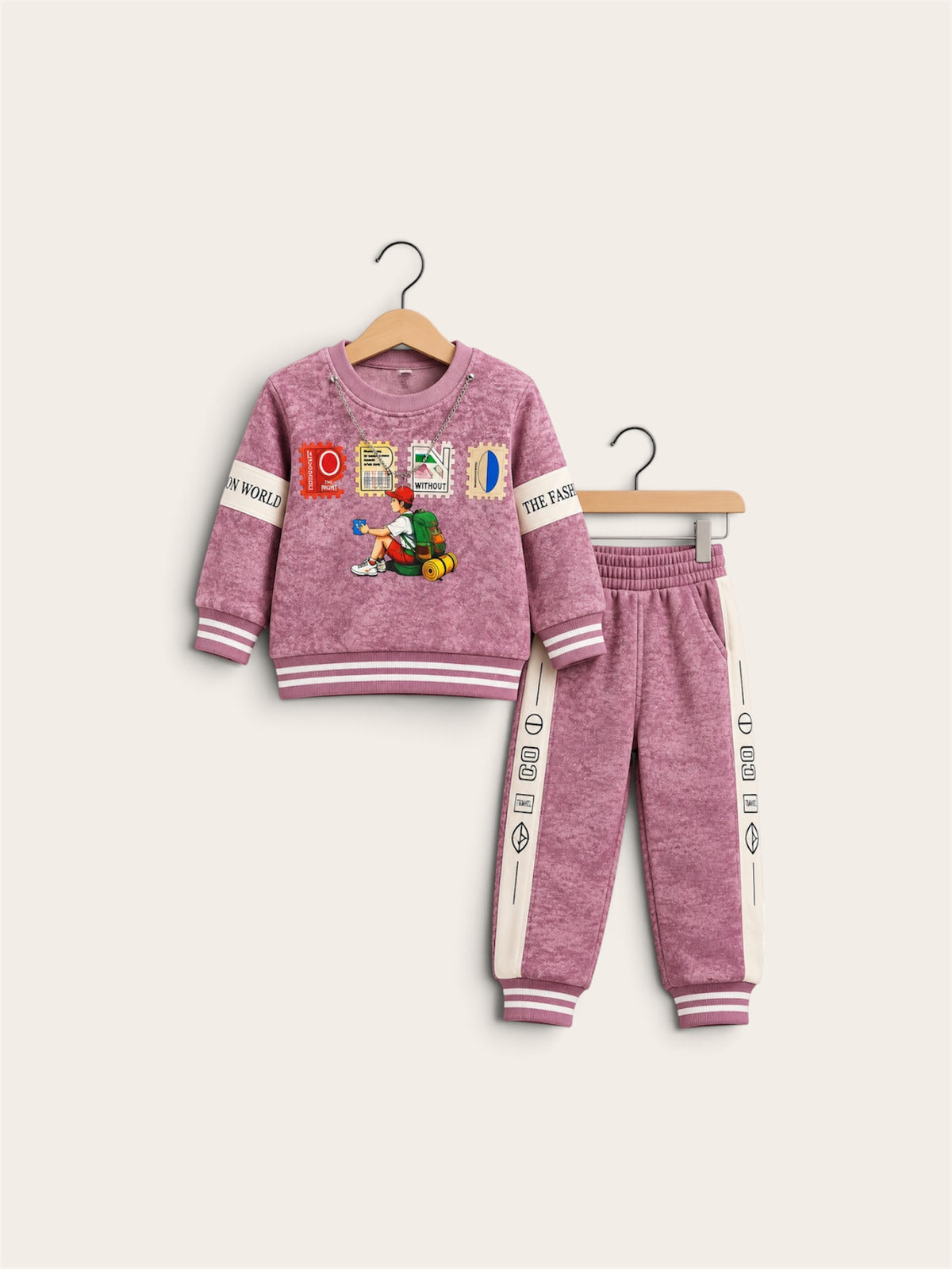 Kids Trendy Adventure Print Winter Sweatshirt & Jogger 2-Piece Set