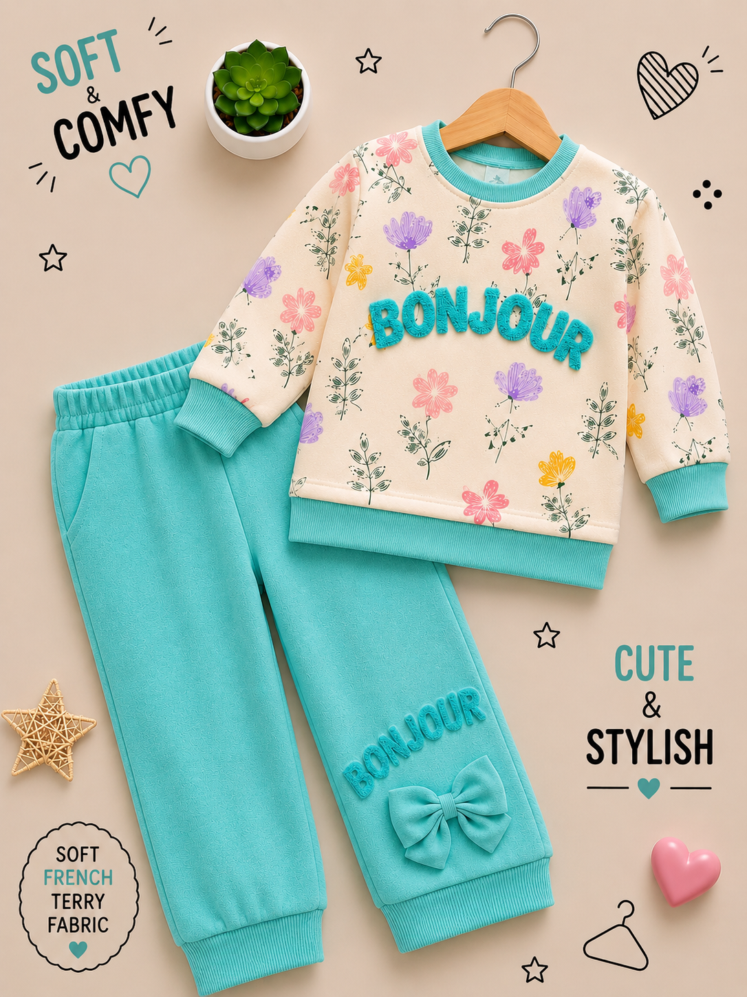 🌸 Girls Bonjour Floral French Terry Co-Ord Set