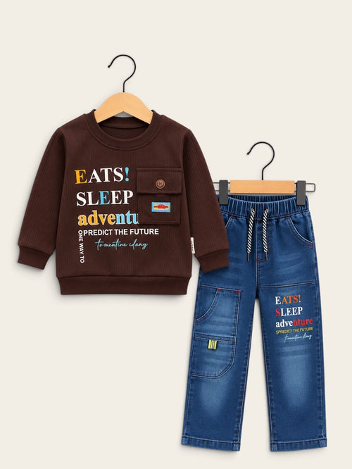 Adventure Boys Graphic Sweatshirt & Denim Cargo 2-Piece Set