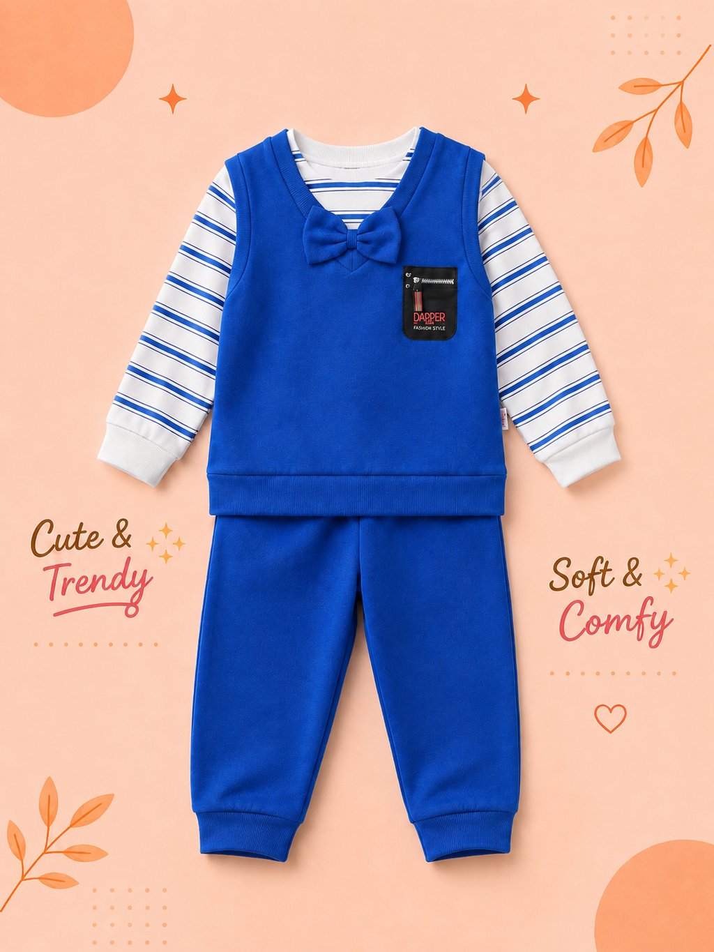Boys Dapper Bow Tie Striped Shirt & Jogger 3-Piece Set