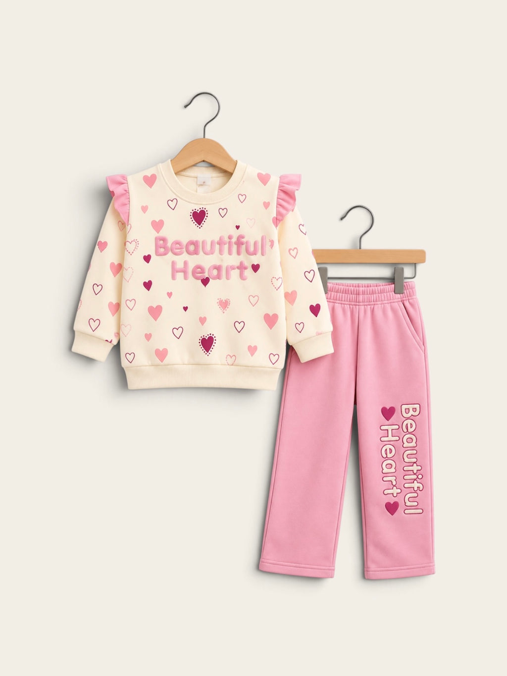 Beautiful Heart Girls Ruffle Sweatshirt & Trouser 2-Piece Set