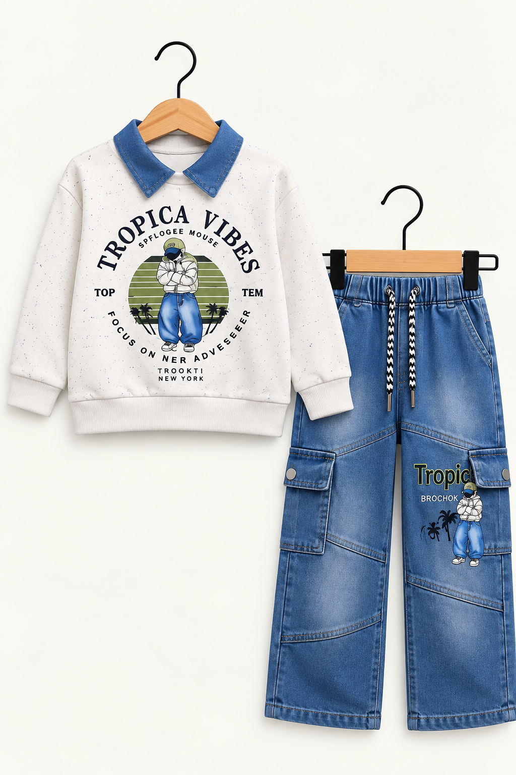 Tropical Vibes Boys Denim Cargo 2-Piece Set