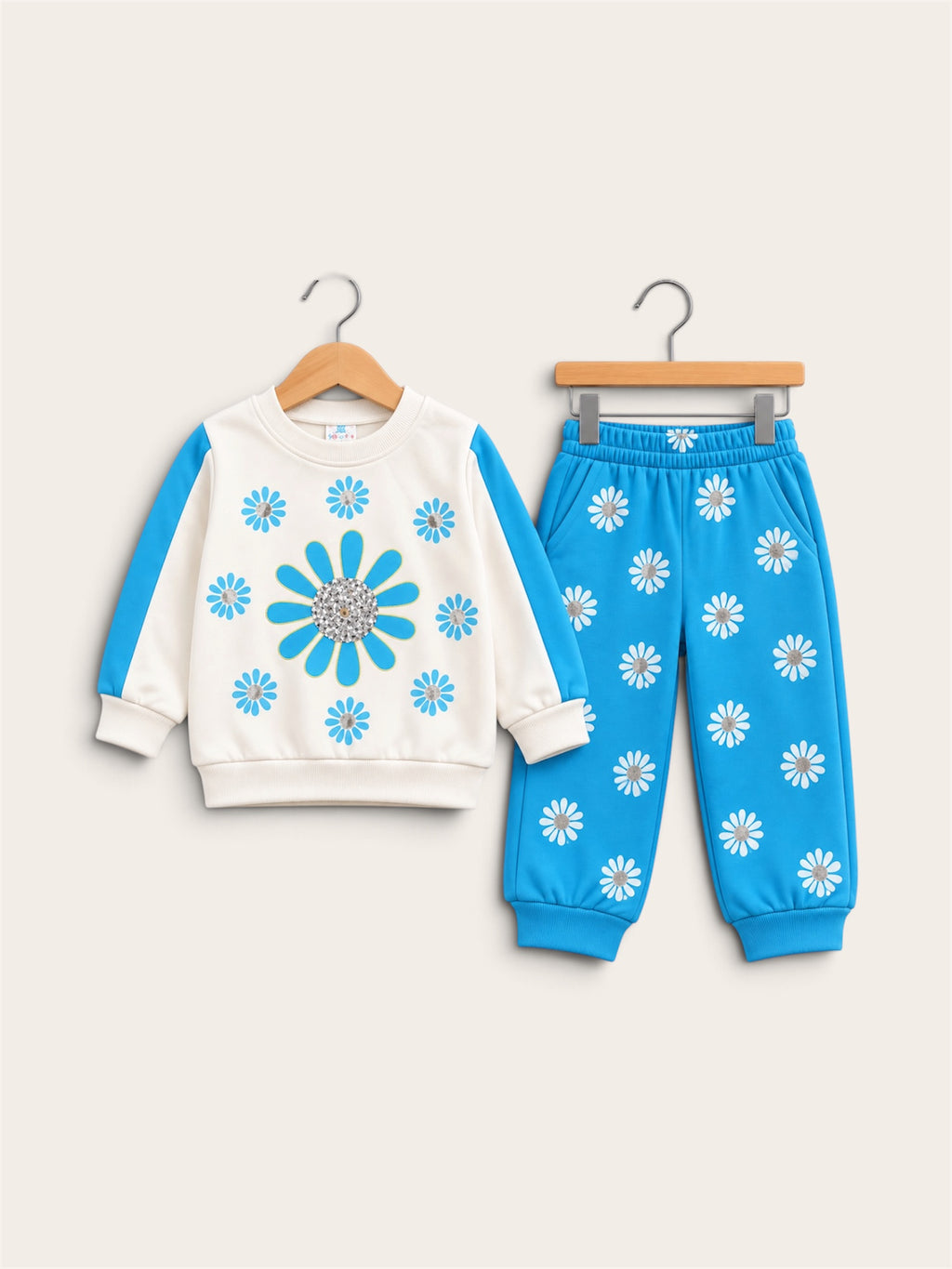 Girls Daisy Floral French Terry Tracksuit – 2 Piece Set