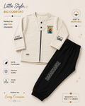 Boys’ Premium Graphic Full-Sleeve Shirt & Jogger Set – Cream & Black