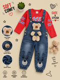 Cute Teddy Denim Dungaree Set with Full Sleeve T-Shirt 🧸✨