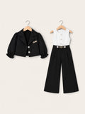 Girls Elegant 3-Piece Blazer & Wide-Leg Jumpsuit Set – 4 Colors