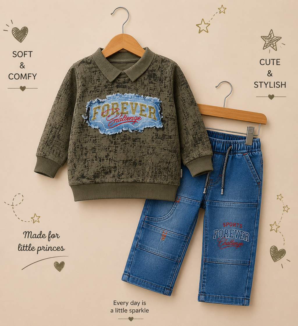 Boys Forever Challenge Premium Sweatshirt & Denim Jogger Set