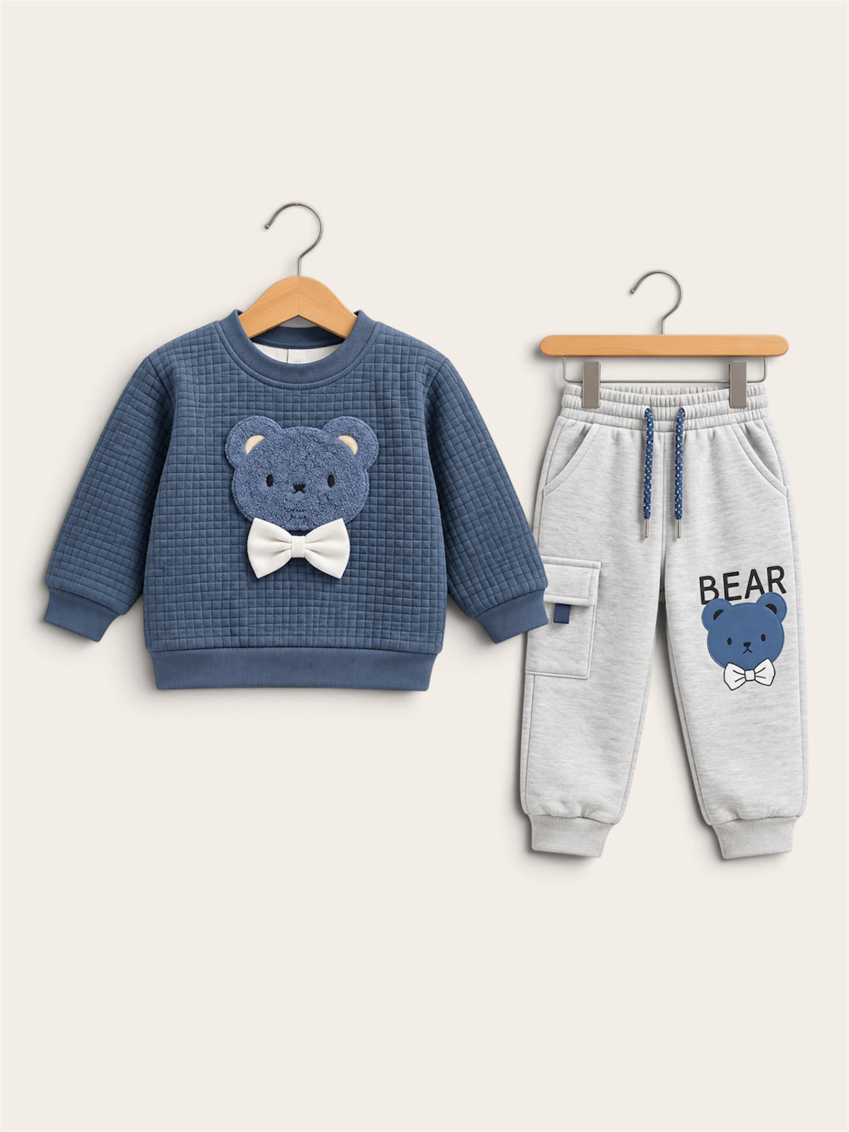 Kids Premium Teddy Bear Quilted Sweatshirt & Jogger Set