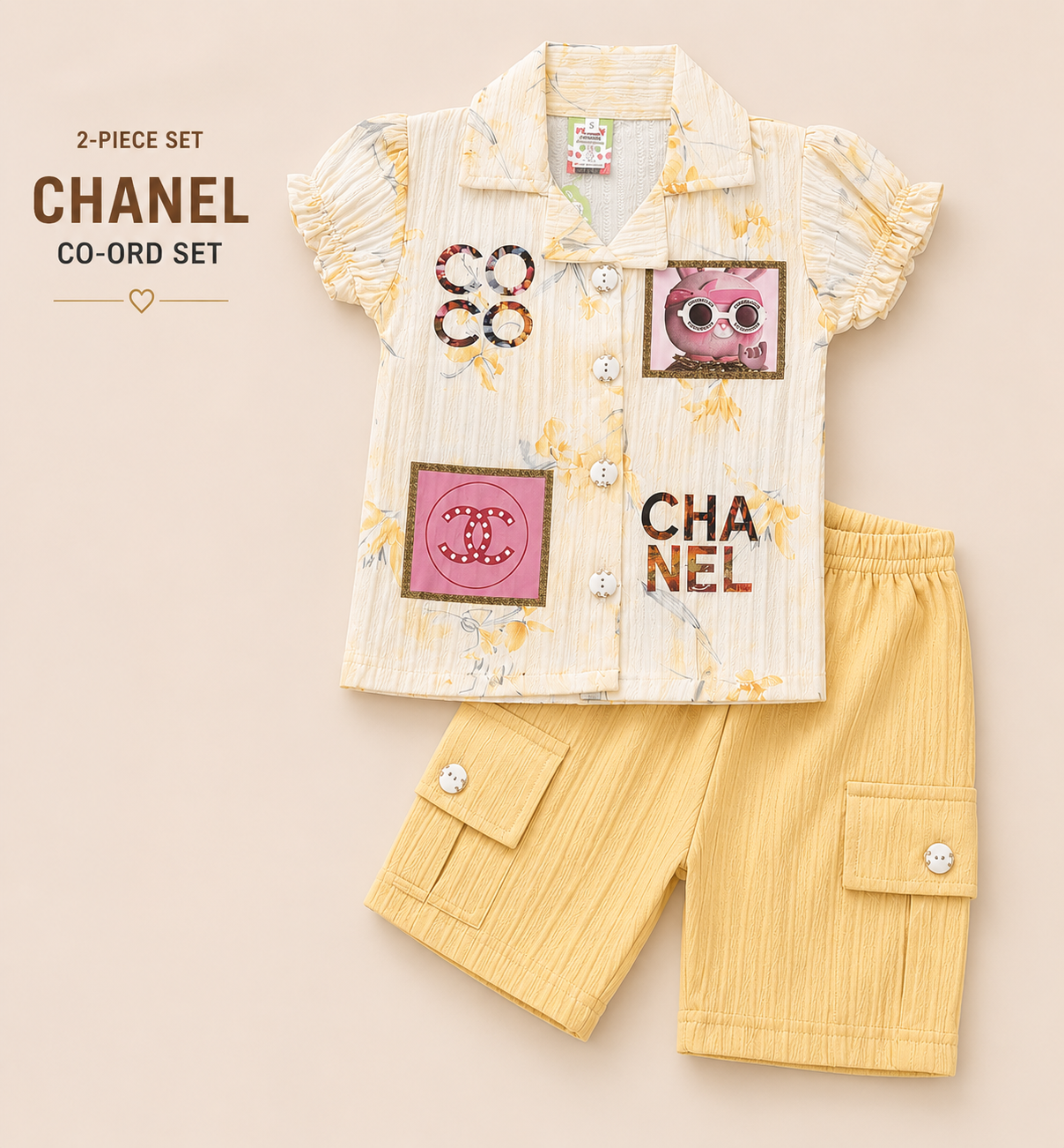 Yellow Floral Girls 2-Piece Shirt & Cargo Shorts Set