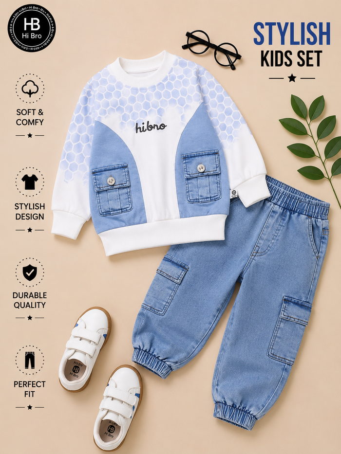 Boys Hi Bro Pocket Sweatshirt & Cargo Jogger Set – 2 Colors  5-8YEARS