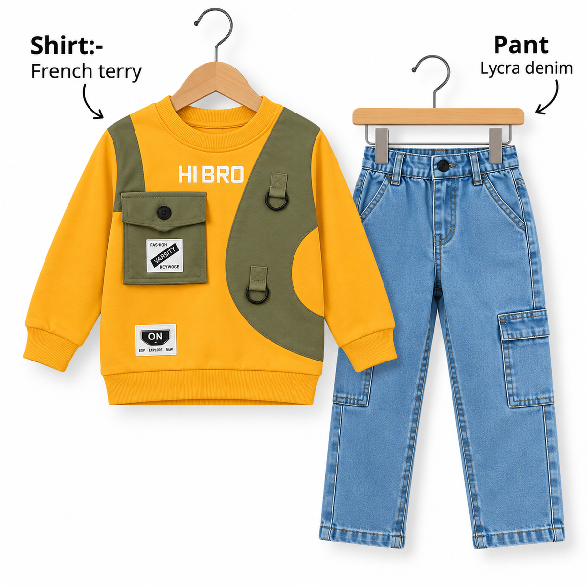 Boys Urban HIBRO French Terry Sweatshirt & Lycra Denim Cargo Pants Set