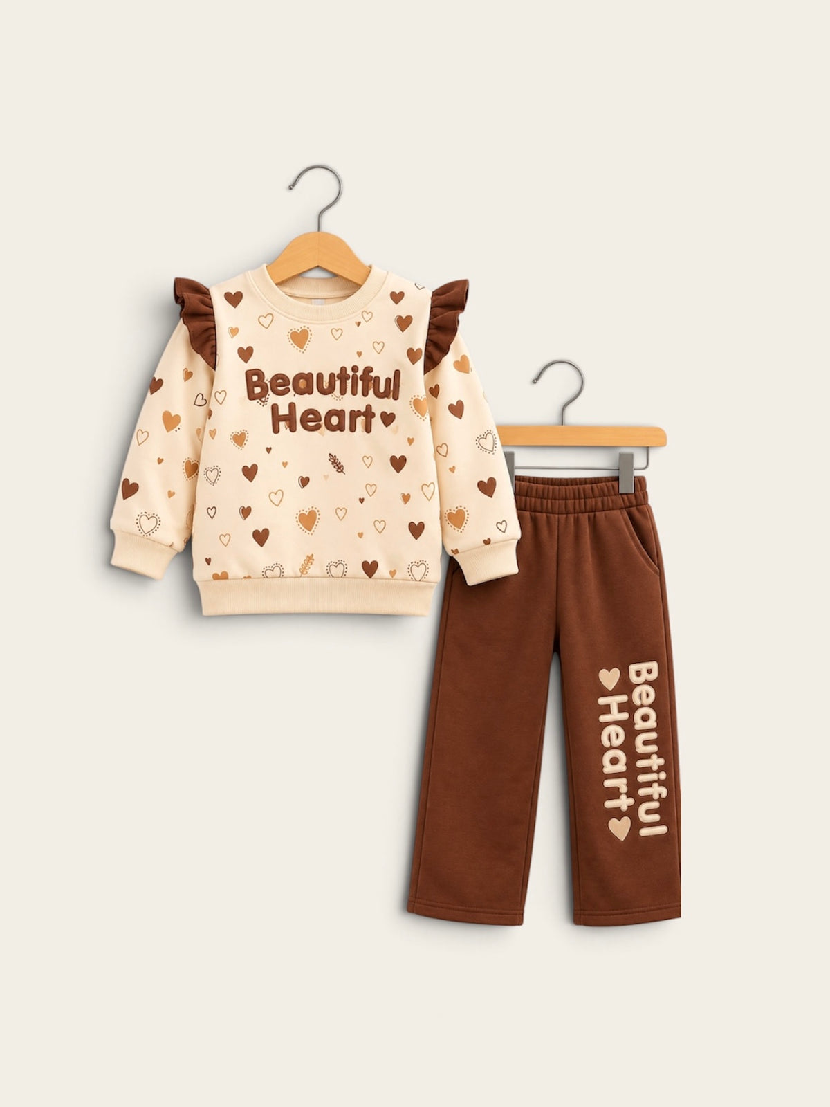 Beautiful Heart Girls Ruffle Sweatshirt & Trouser 2-Piece Set