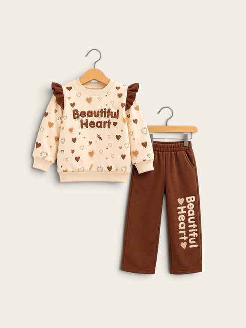 Beautiful Heart Girls Ruffle Sweatshirt & Trouser 2-Piece Set