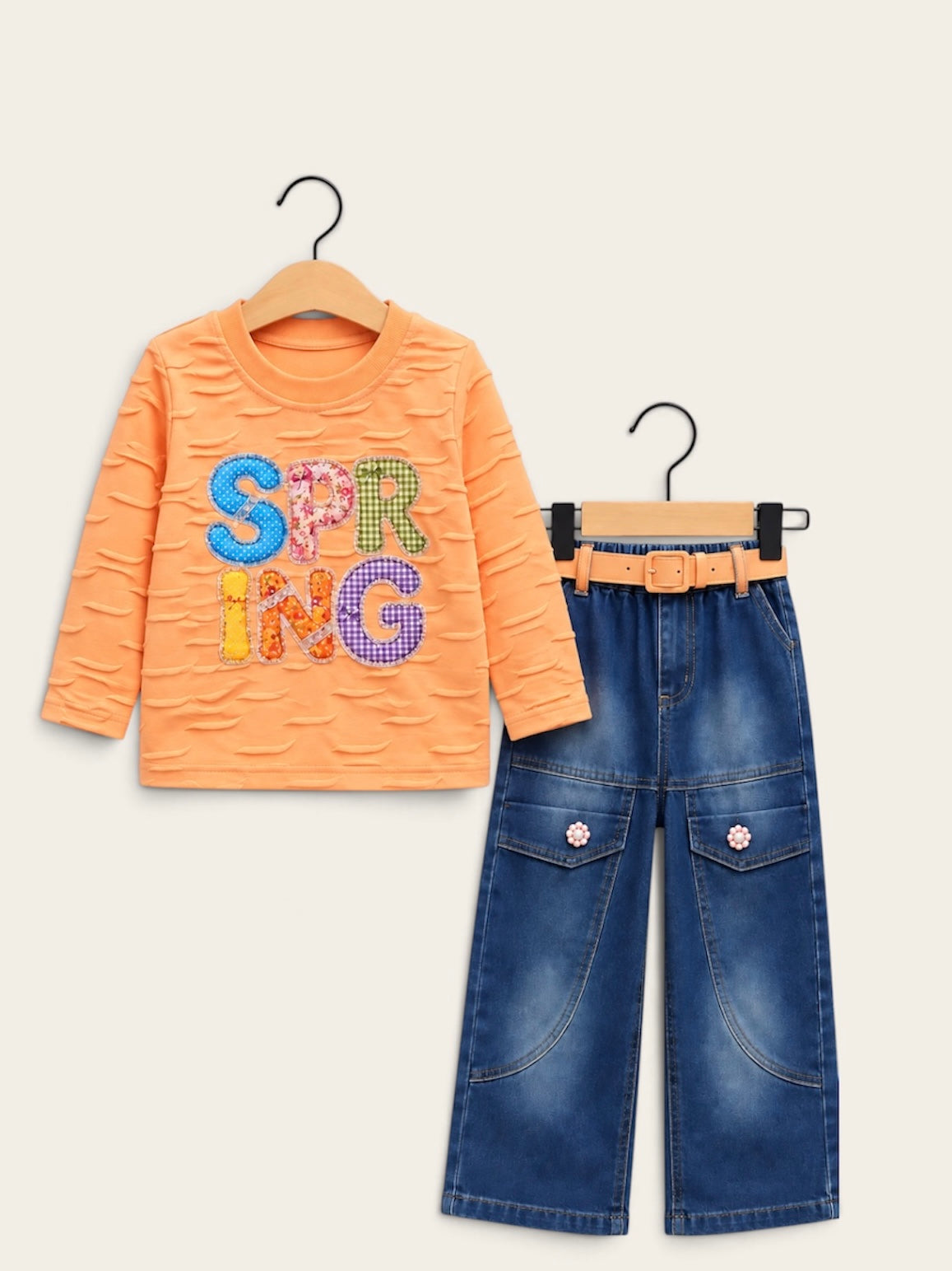 Spring Vibes Girls Denim 2-Piece Set with Belt