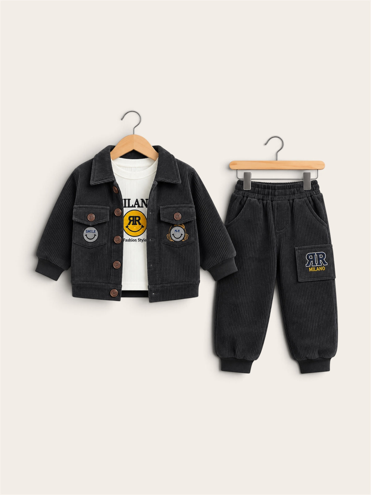 Boys Premium Corduroy 3-Piece Jacket, T-Shirt & Jogger Set