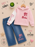 Girls Pink Hoodie & Wide-Leg Denim Set 🎀