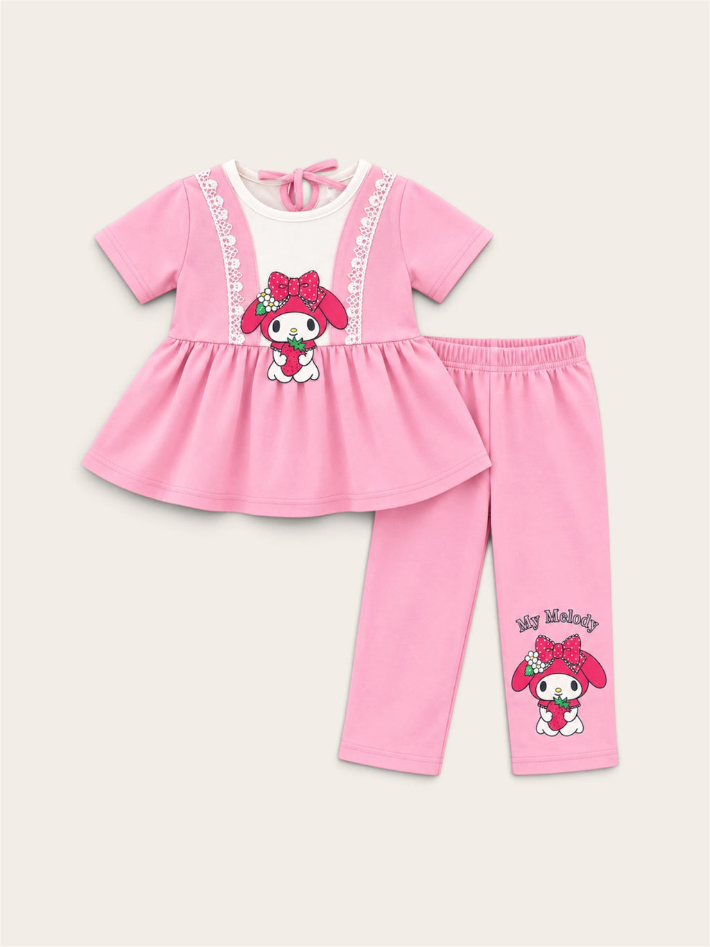 Girls My Melody Strawberry Lace Top & Trouser Set