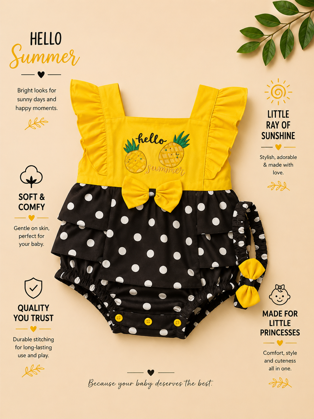 Hello Summer Baby Girls Polka Dot Romper Set