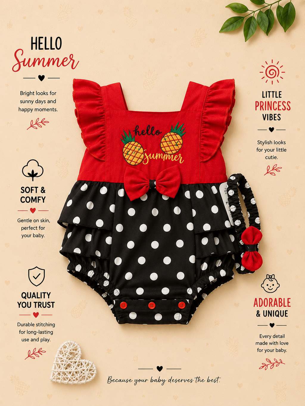 Hello Summer Baby Girls Polka Dot Romper Set