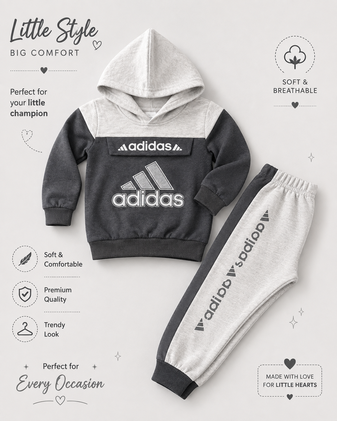 Boys’ Sporty Hooded Sweatshirt & Jogger Tracksuit Set – Grey & Black
