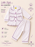Girls’ Classic Striped Button-Down Pajama Set – White & Purple 💜