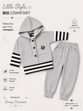 Unisex Grey Stripe Hooded 2-Piece Tracksuit Set