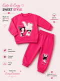 Girls’ Cute Bunny Sweatshirt & Jogger Set – Hot Pink 🐰🩷