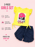 NY Graphic Girls 2-Piece Ruffle Top & Denim Shorts Set