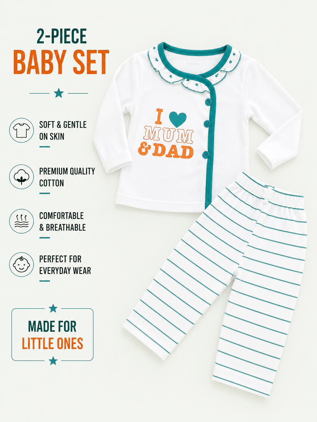 I Love Mum & Dad Baby 2-Piece Top & Striped Pants Set