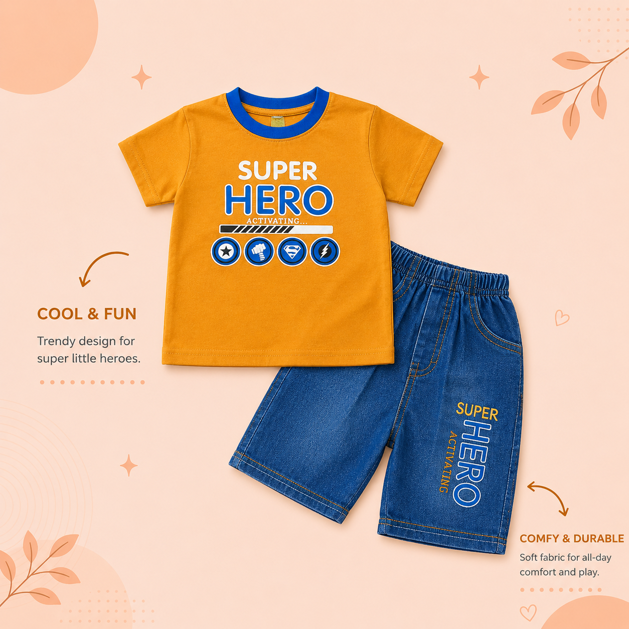 Boys Super Hero T-Shirt & Denim Shorts Set