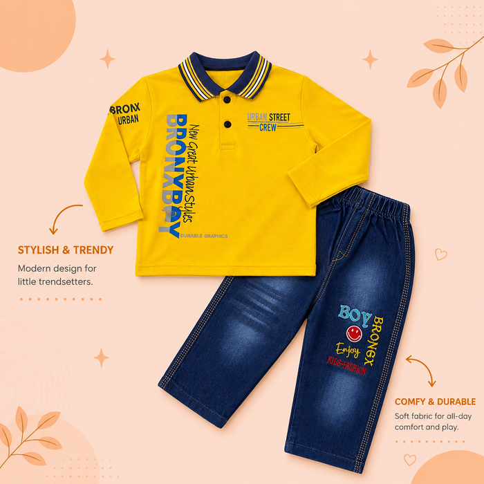 Boys Urban Bronx Polo Shirt & Denim Pants Set