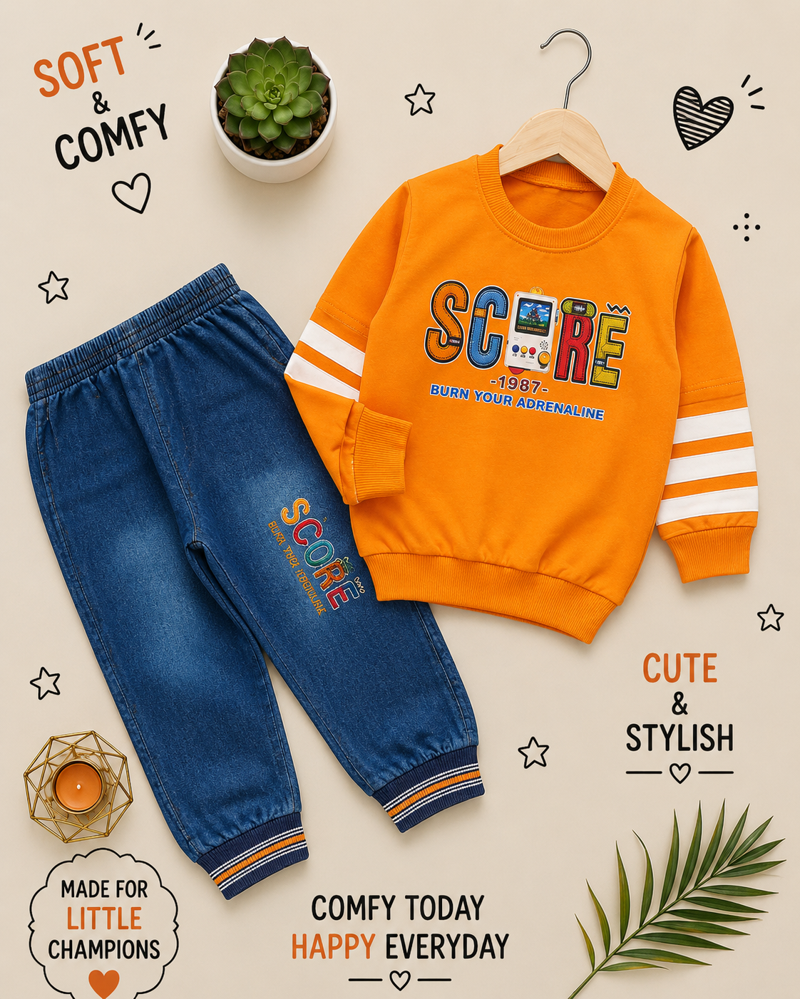 🎮 Score 1987 Kids Winter Sweatshirt & Denim Jogger Set