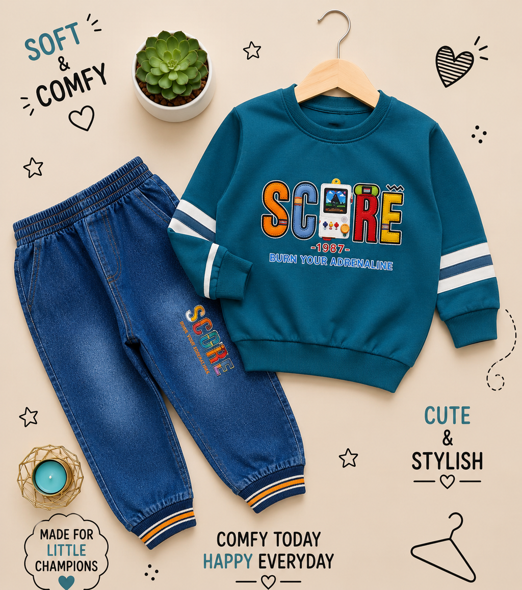 🎮 Score 1987 Kids Winter Sweatshirt & Denim Jogger Set