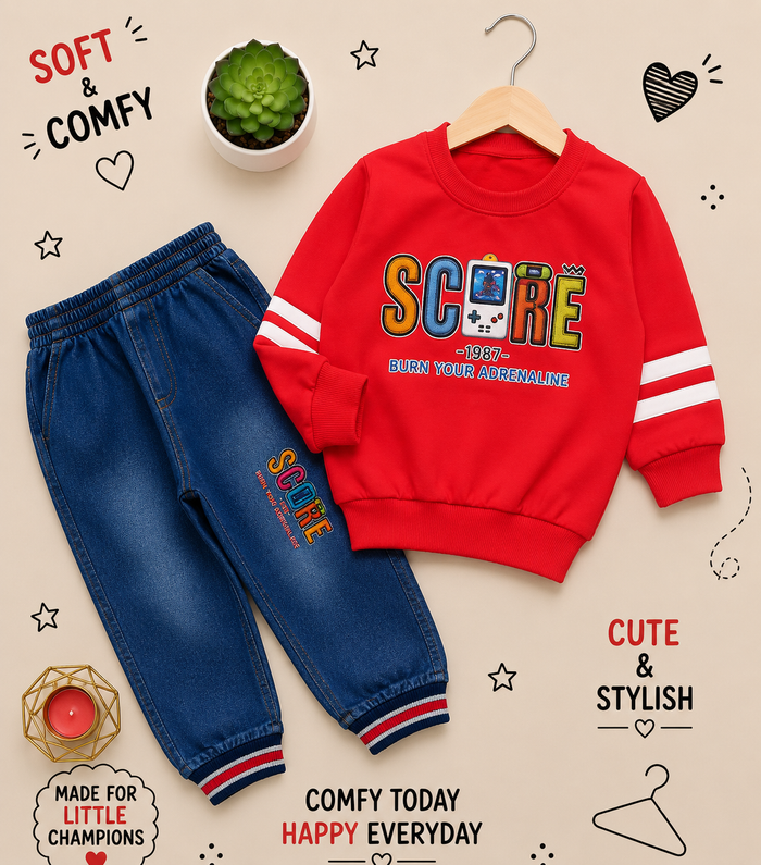 🎮 Score 1987 Kids Winter Sweatshirt & Denim Jogger Set