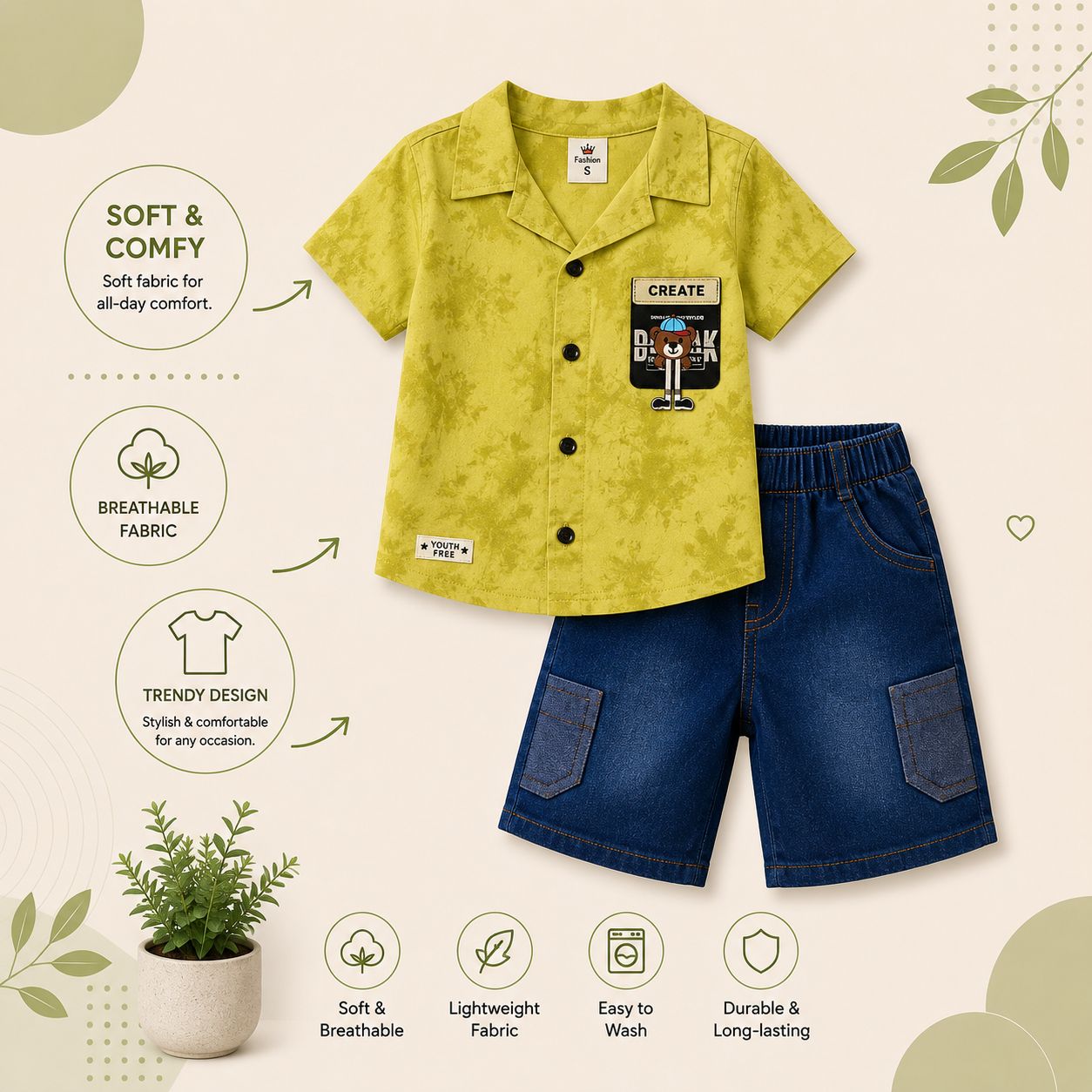 Premium Tie-Dye Boys Summer Shirt & Denim Shorts Set