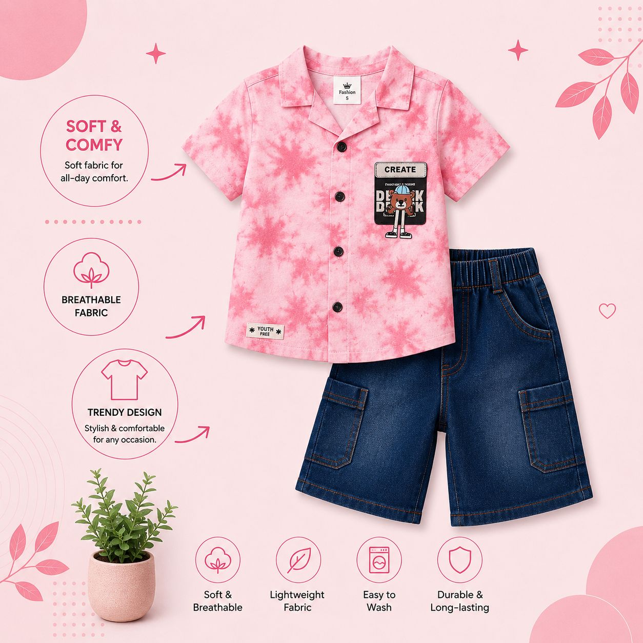 Premium Tie-Dye Boys Summer Shirt & Denim Shorts Set