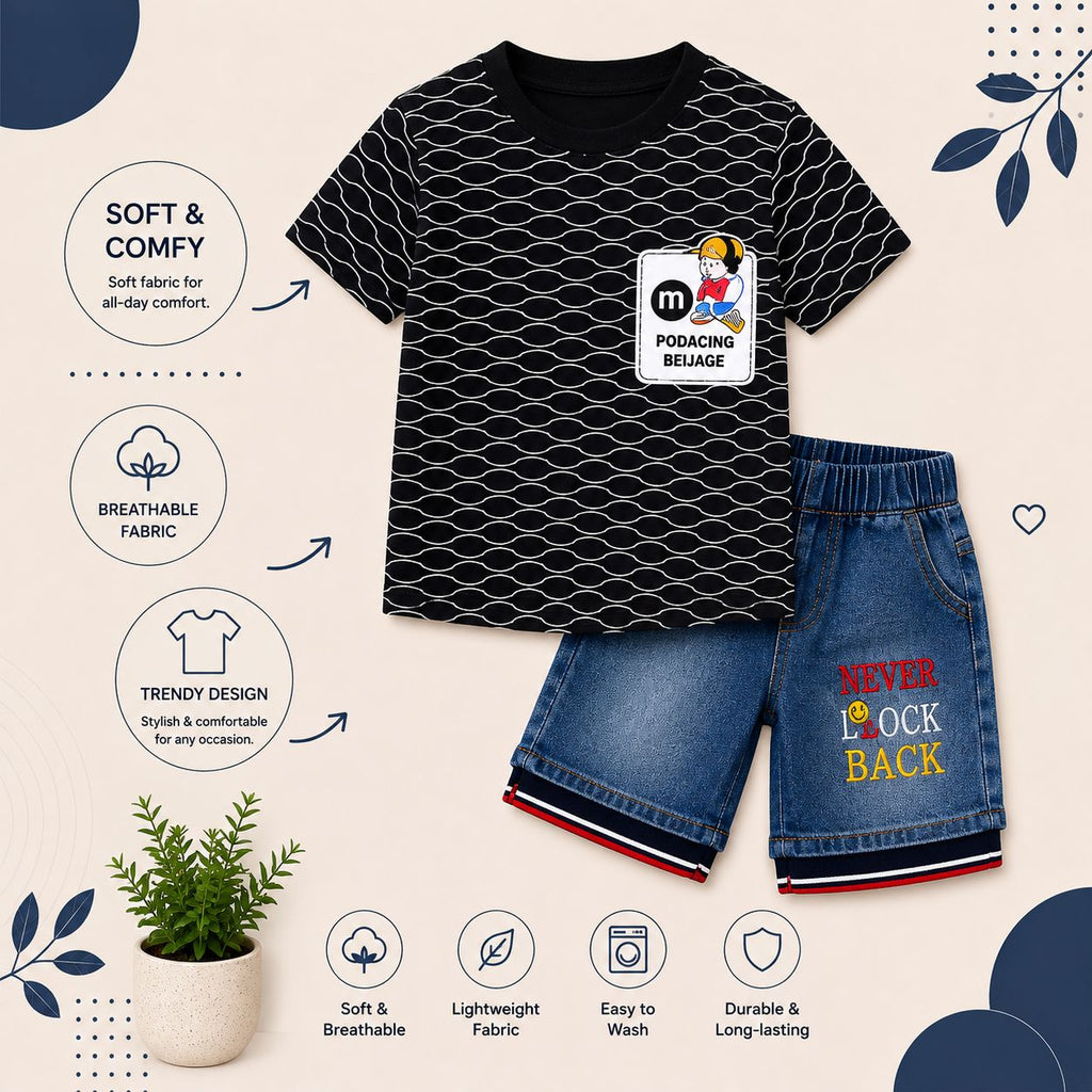 Urban Boys Graphic T-Shirt & Denim Shorts Co-Ord Set