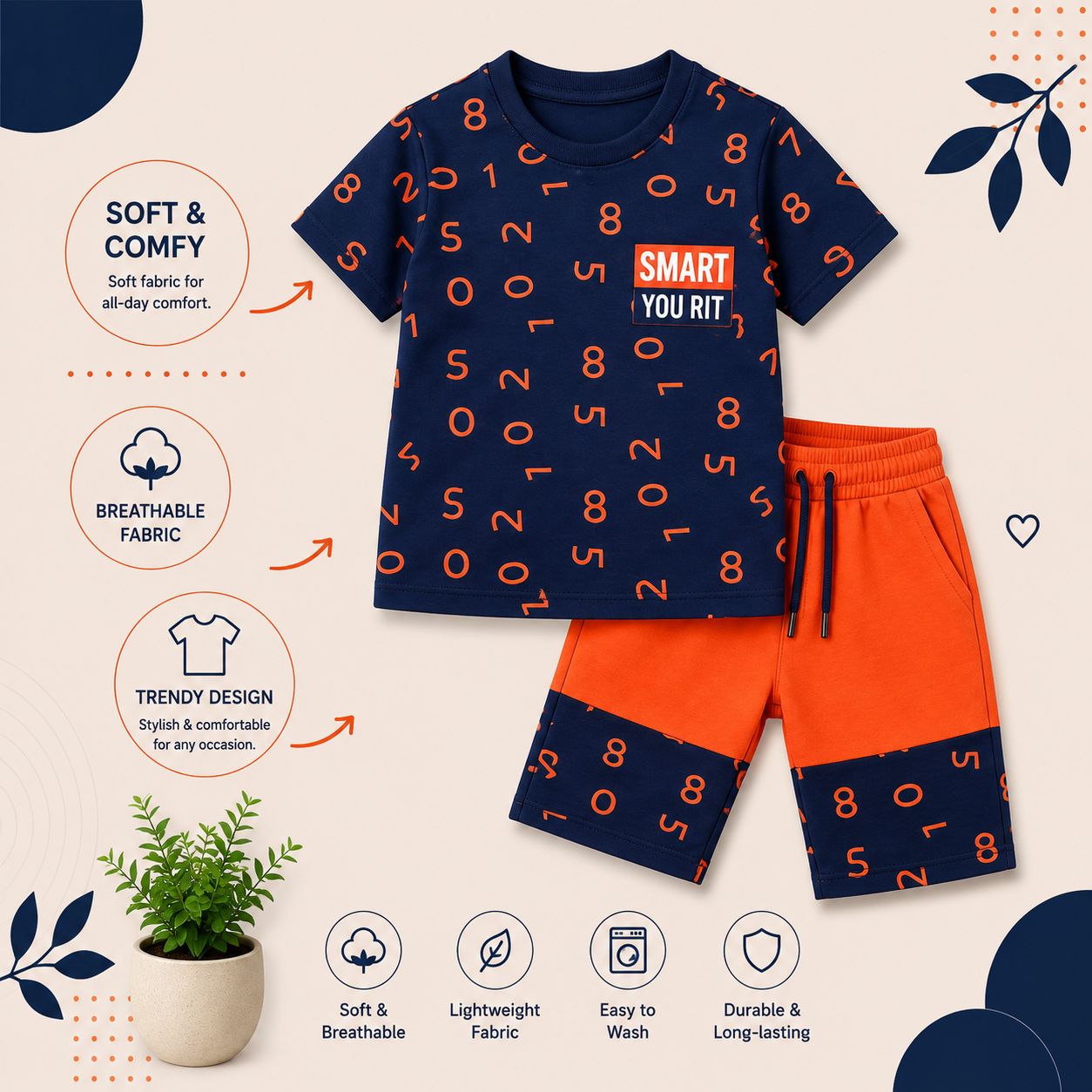 Smart Boys Printed T-Shirt & Color Block Shorts Co-Ord Set